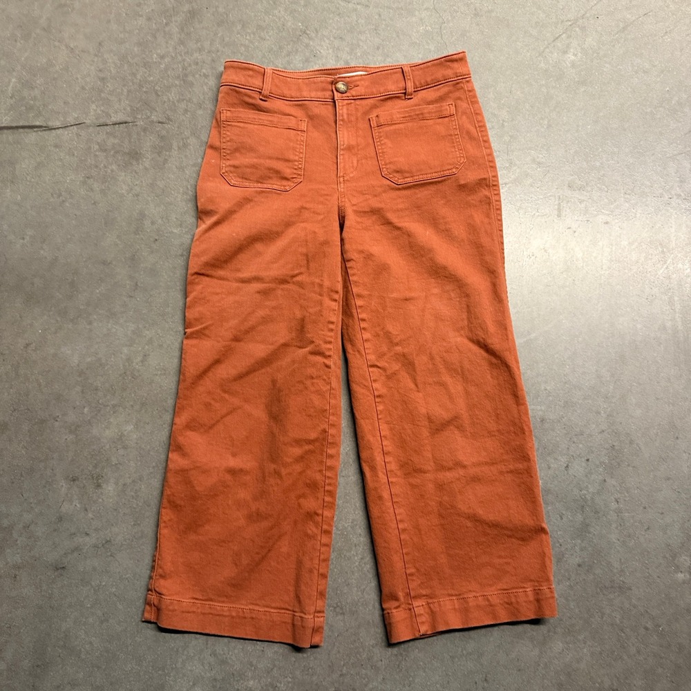 LOFT The Palmer Wide Leg Pants Burnt Orange Rust High Rise Patch Pocket Size 4